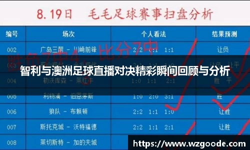 智利与澳洲足球直播对决精彩瞬间回顾与分析